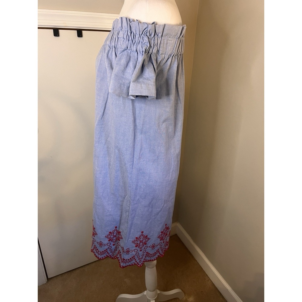Vineyard Vines Dress Off Shoulder Red Embroidered Oxford Preppy Small Cotton - Picture 5 of 10